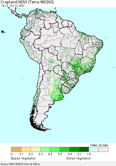 South America Cropland NDVI (Terra-MODIS) Thematic Map For 10/8/2022 - 10/15/2022