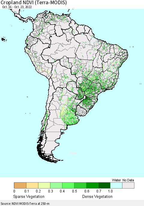 South America Cropland NDVI (Terra-MODIS) Thematic Map For 10/16/2022 - 10/23/2022