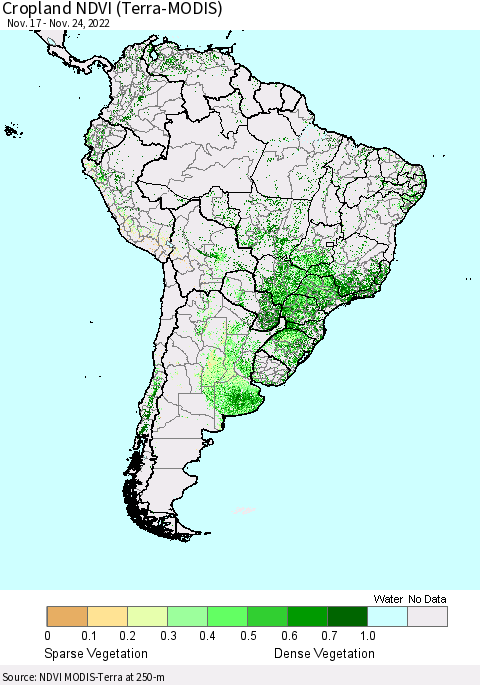 South America Cropland NDVI (Terra-MODIS) Thematic Map For 11/17/2022 - 11/24/2022