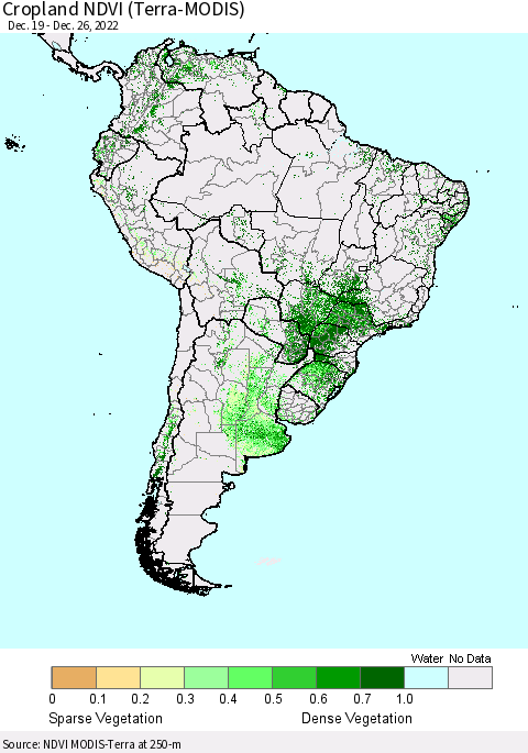 South America Cropland NDVI (Terra-MODIS) Thematic Map For 12/19/2022 - 12/26/2022