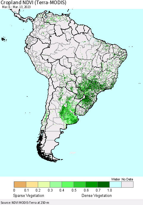 South America Cropland NDVI (Terra-MODIS) Thematic Map For 3/6/2023 - 3/13/2023