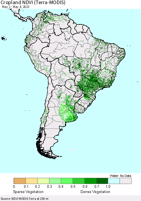 South America Cropland NDVI (Terra-MODIS) Thematic Map For 5/1/2023 - 5/8/2023