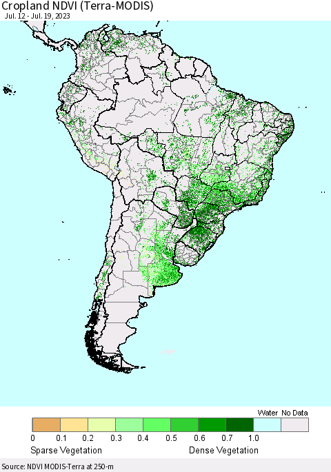 South America Cropland NDVI (Terra-MODIS) Thematic Map For 7/12/2023 - 7/19/2023