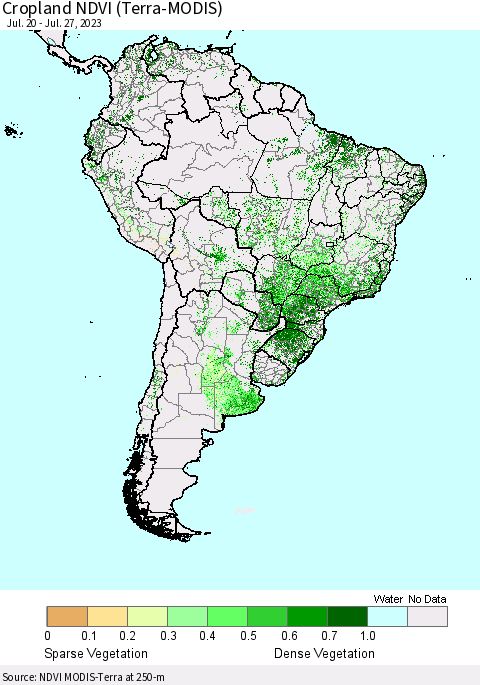 South America Cropland NDVI (Terra-MODIS) Thematic Map For 7/20/2023 - 7/27/2023