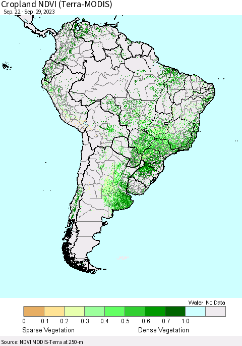 South America Cropland NDVI (Terra-MODIS) Thematic Map For 9/22/2023 - 9/29/2023