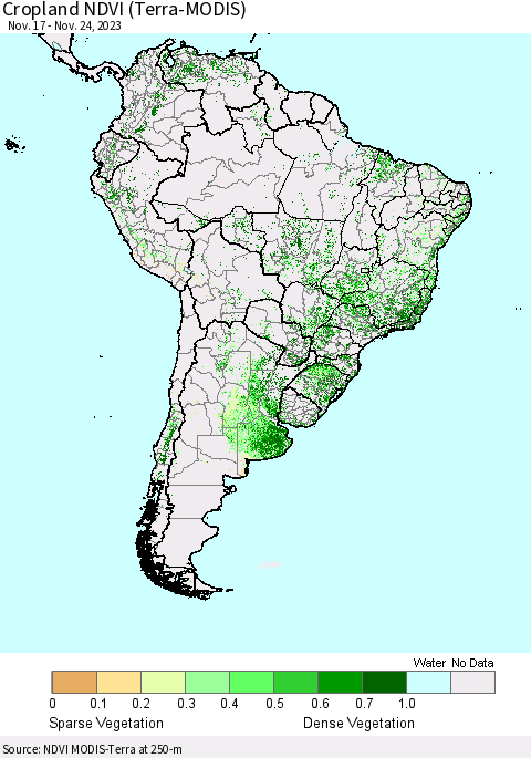 South America Cropland NDVI (Terra-MODIS) Thematic Map For 11/17/2023 - 11/24/2023