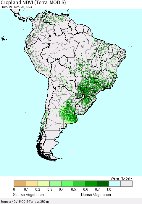 South America Cropland NDVI (Terra-MODIS) Thematic Map For 12/19/2023 - 12/26/2023