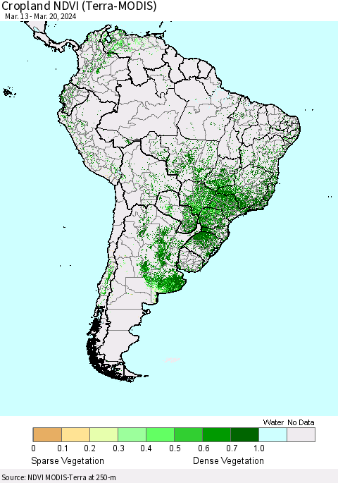 South America Cropland NDVI (Terra-MODIS) Thematic Map For 3/13/2024 - 3/20/2024