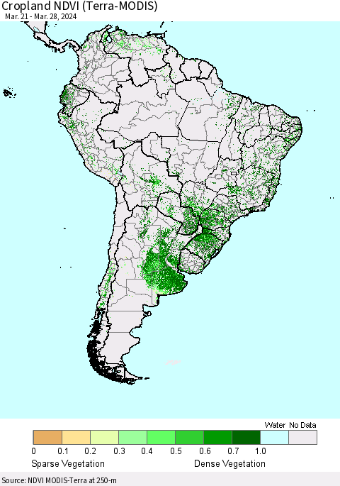 South America Cropland NDVI (Terra-MODIS) Thematic Map For 3/21/2024 - 3/28/2024