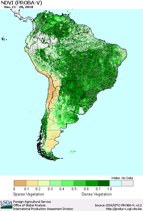 South America NDVI (PROBA-V) Thematic Map For 12/11/2018 - 12/20/2018