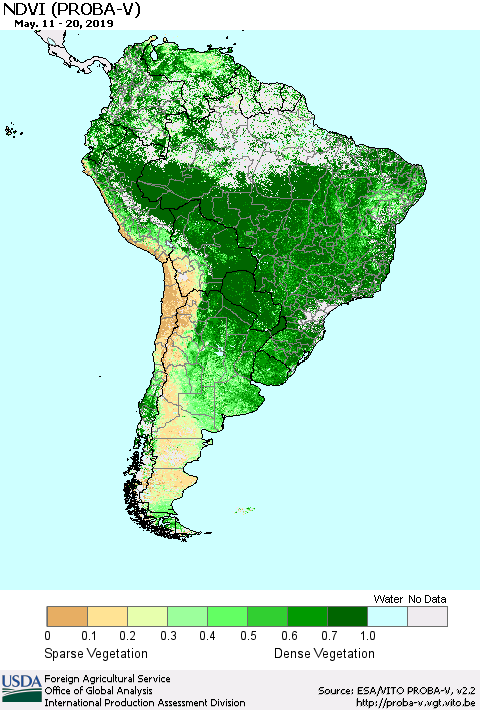 South America NDVI (PROBA-V) Thematic Map For 5/11/2019 - 5/20/2019