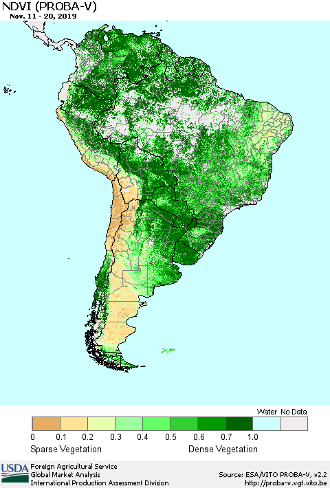 South America NDVI (PROBA-V) Thematic Map For 11/11/2019 - 11/20/2019