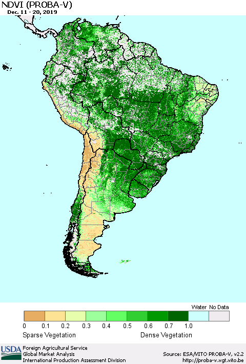 South America NDVI (PROBA-V) Thematic Map For 12/11/2019 - 12/20/2019