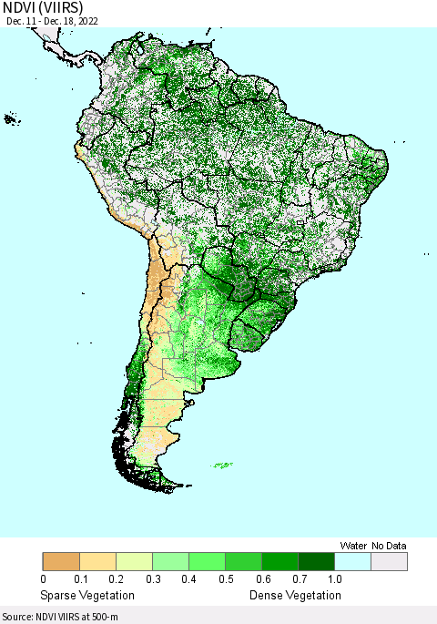 South America NDVI (VIIRS) Thematic Map For 12/11/2022 - 12/18/2022