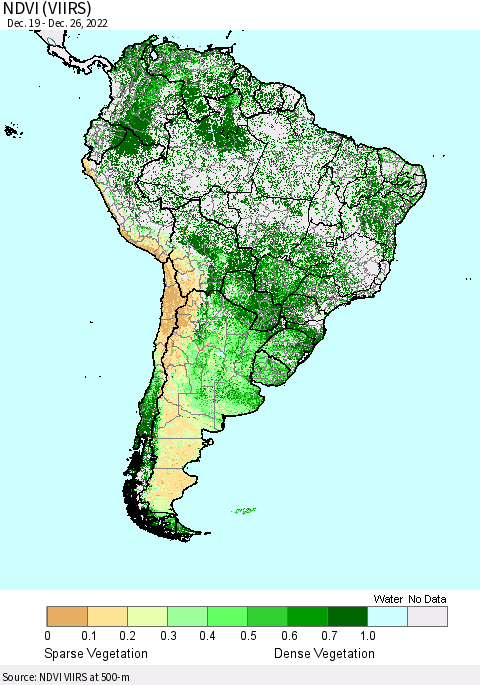 South America NDVI (VIIRS) Thematic Map For 12/19/2022 - 12/26/2022