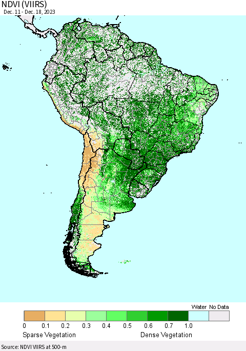 South America NDVI (VIIRS) Thematic Map For 12/11/2023 - 12/18/2023