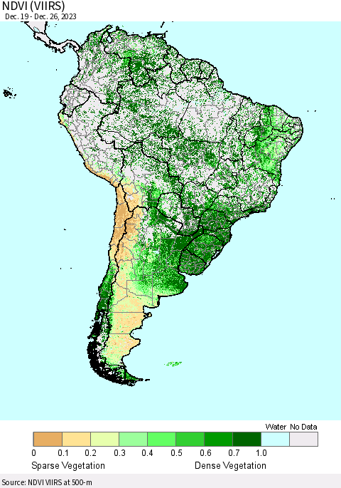 South America NDVI (VIIRS) Thematic Map For 12/19/2023 - 12/26/2023