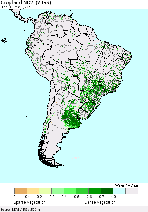 South America Cropland NDVI (VIIRS) Thematic Map For 2/26/2022 - 3/5/2022