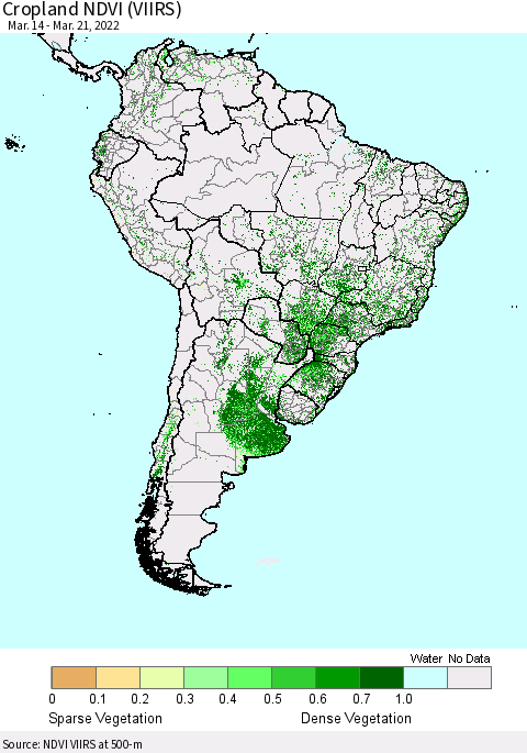 South America Cropland NDVI (VIIRS) Thematic Map For 3/14/2022 - 3/21/2022
