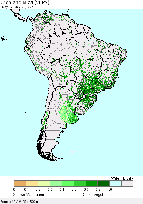 South America Cropland NDVI (VIIRS) Thematic Map For 5/17/2022 - 5/24/2022