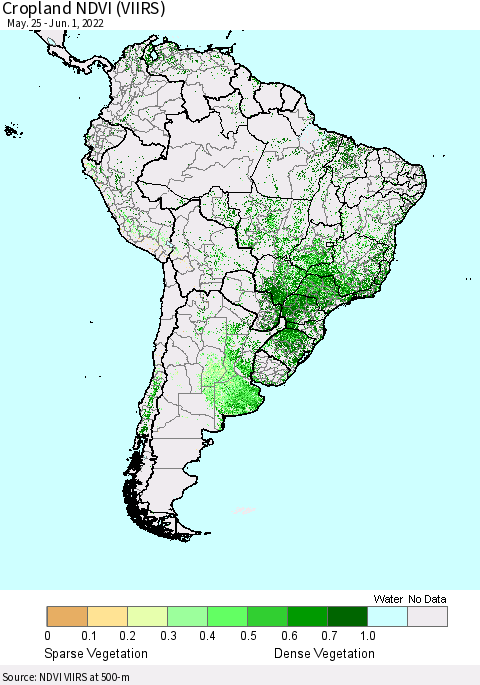South America Cropland NDVI (VIIRS) Thematic Map For 5/25/2022 - 6/1/2022