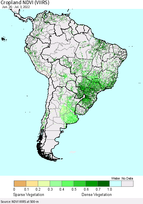 South America Cropland NDVI (VIIRS) Thematic Map For 6/26/2022 - 7/3/2022