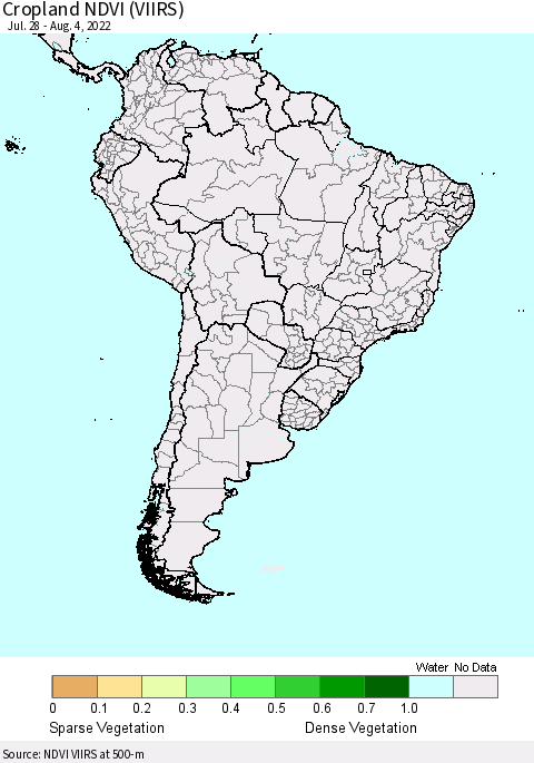 South America Cropland NDVI (VIIRS) Thematic Map For 7/28/2022 - 8/4/2022