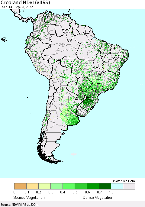 South America Cropland NDVI (VIIRS) Thematic Map For 9/14/2022 - 9/21/2022