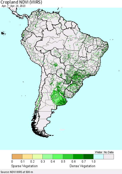 South America Cropland NDVI (VIIRS) Thematic Map For 4/7/2023 - 4/14/2023