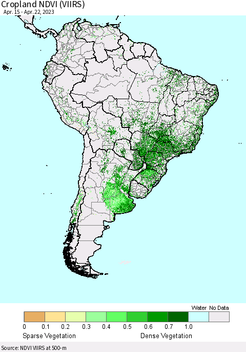 South America Cropland NDVI (VIIRS) Thematic Map For 4/15/2023 - 4/22/2023