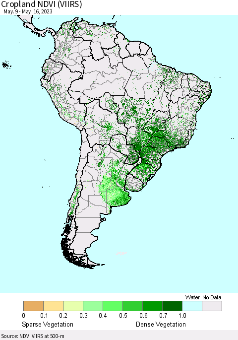 South America Cropland NDVI (VIIRS) Thematic Map For 5/9/2023 - 5/16/2023