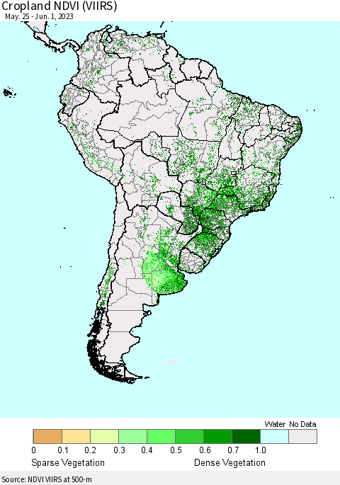 South America Cropland NDVI (VIIRS) Thematic Map For 5/25/2023 - 6/1/2023