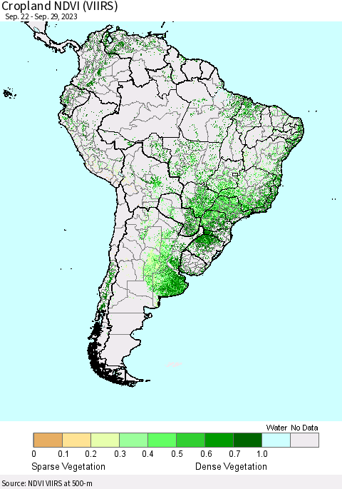 South America Cropland NDVI (VIIRS) Thematic Map For 9/22/2023 - 9/29/2023