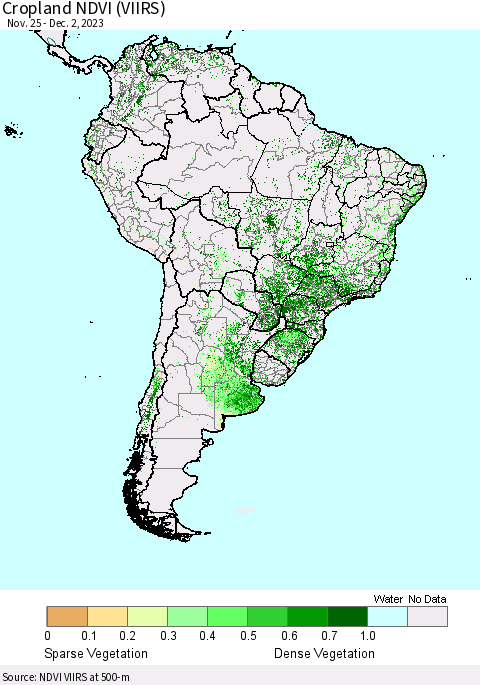 South America Cropland NDVI (VIIRS) Thematic Map For 11/25/2023 - 12/2/2023