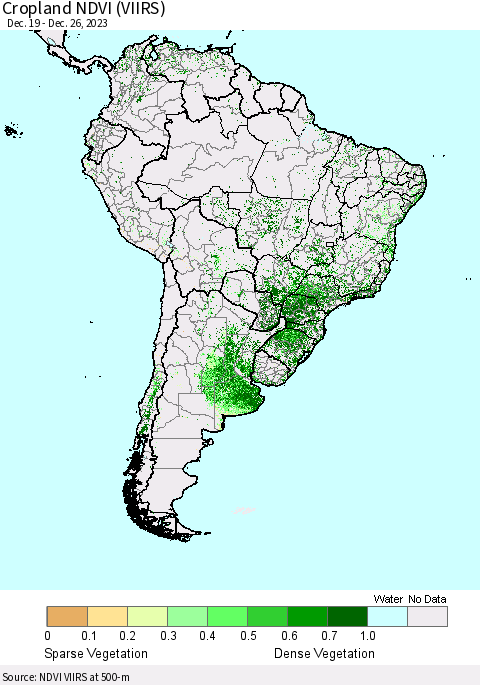 South America Cropland NDVI (VIIRS) Thematic Map For 12/19/2023 - 12/26/2023