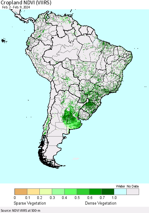 South America Cropland NDVI (VIIRS) Thematic Map For 2/2/2024 - 2/9/2024