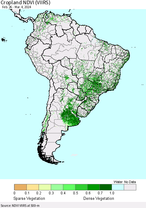 South America Cropland NDVI (VIIRS) Thematic Map For 2/26/2024 - 3/4/2024