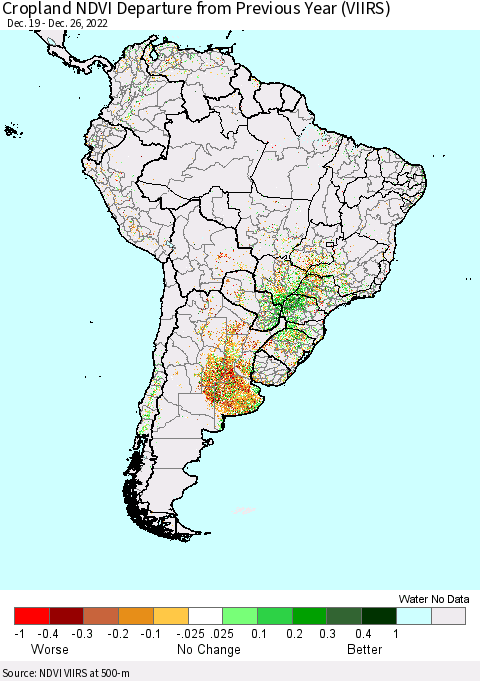 South America Cropland NDVI Departure from Previous Year (VIIRS) Thematic Map For 12/19/2022 - 12/26/2022