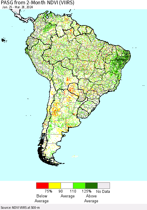 South America PASG from 2-Month NDVI (VIIRS) Thematic Map For 3/21/2024 - 3/28/2024