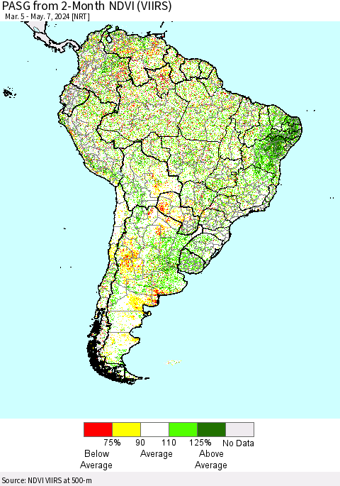 South America PASG from 2-Month NDVI (VIIRS) Thematic Map For 4/30/2024 - 5/7/2024