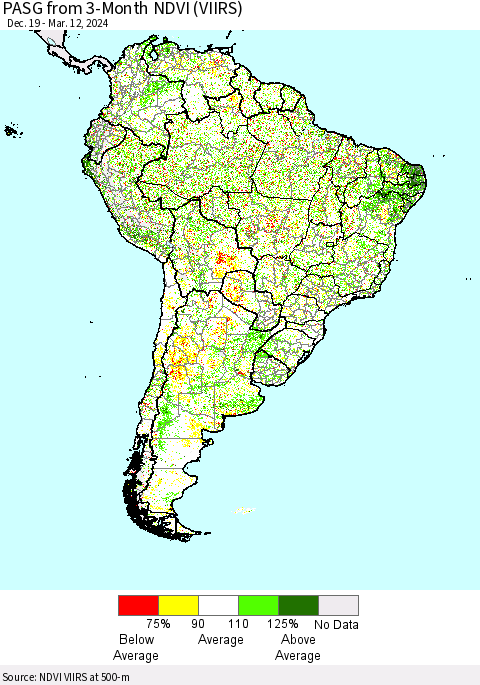 South America PASG from 3-Month NDVI (VIIRS) Thematic Map For 3/5/2024 - 3/12/2024
