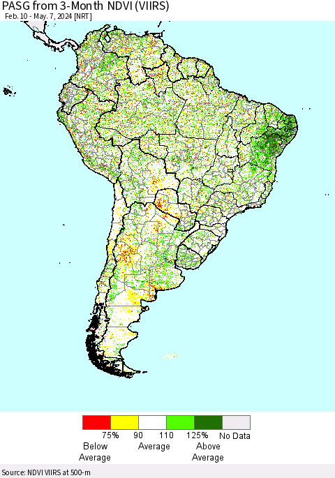 South America PASG from 3-Month NDVI (VIIRS) Thematic Map For 4/30/2024 - 5/7/2024
