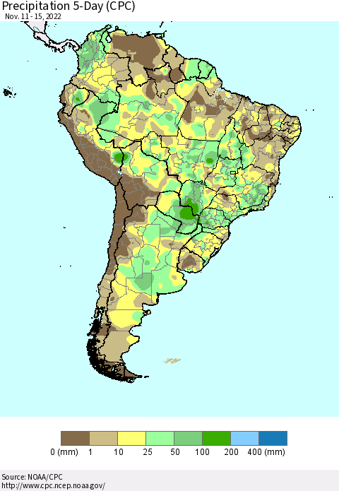 South America Precipitation 5-Day (CPC) Thematic Map For 11/11/2022 - 11/15/2022