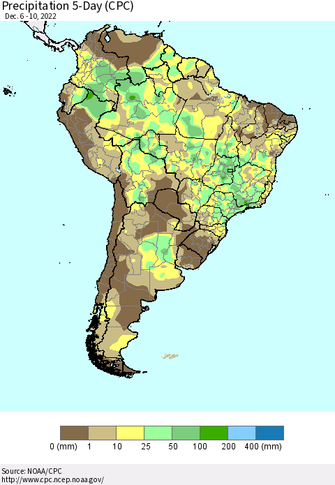 South America Precipitation 5-Day (CPC) Thematic Map For 12/6/2022 - 12/10/2022