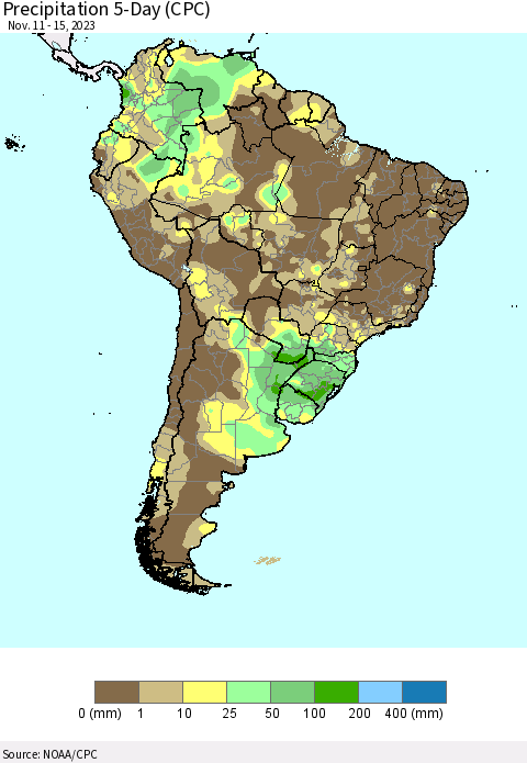 South America Precipitation 5-Day (CPC) Thematic Map For 11/11/2023 - 11/15/2023