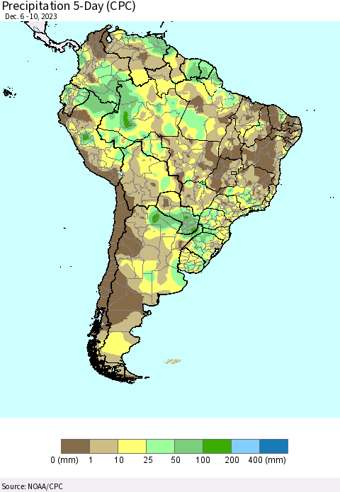 South America Precipitation 5-Day (CPC) Thematic Map For 12/6/2023 - 12/10/2023