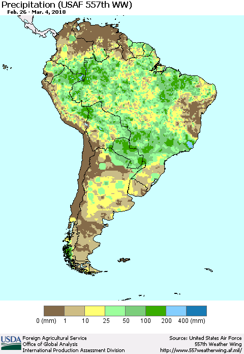 South America Precipitation (USAF 557th WW) Thematic Map For 2/26/2018 - 3/4/2018