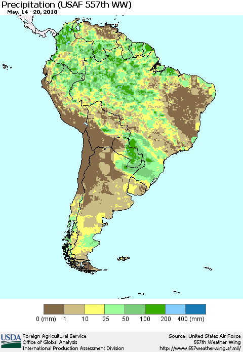 South America Precipitation (USAF 557th WW) Thematic Map For 5/14/2018 - 5/20/2018