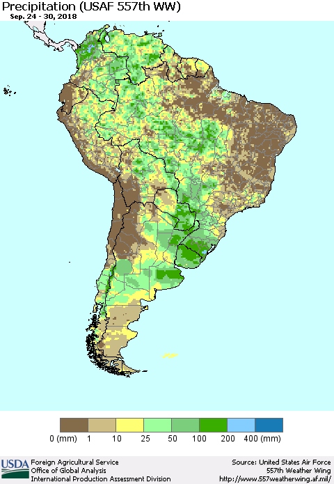 South America Precipitation (USAF 557th WW) Thematic Map For 9/24/2018 - 9/30/2018