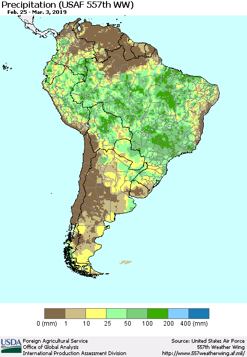 South America Precipitation (USAF 557th WW) Thematic Map For 2/25/2019 - 3/3/2019